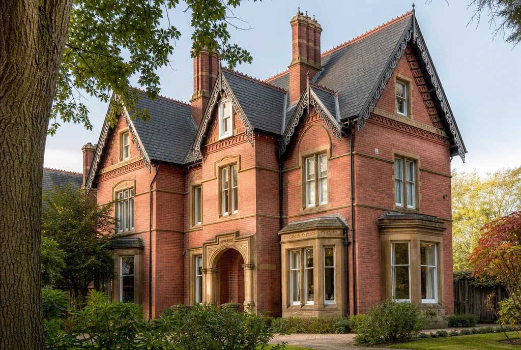 A Victorian period house with an ornate steep slate roof